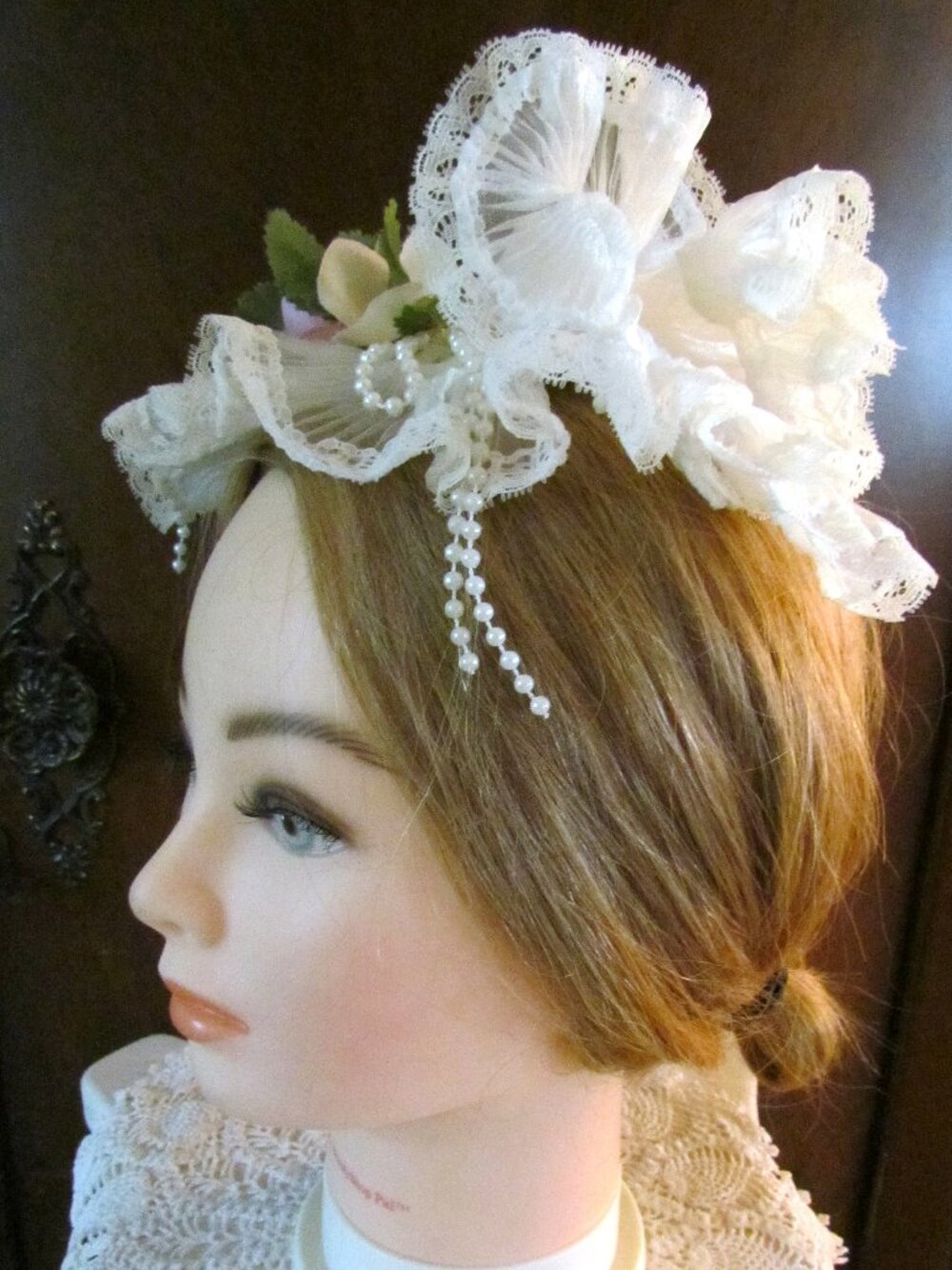 LACE COSTUME CAP for BRIDE, LADY, or MAIDSERVANT, WEAR SEVERAL WAYS, RUFFLES!